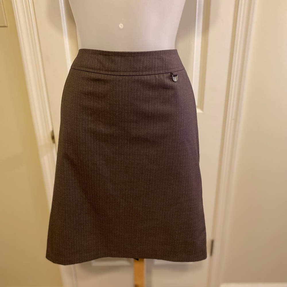New York & Company - Woman’s brown & cream pinstriped midi skirt, Size: 10